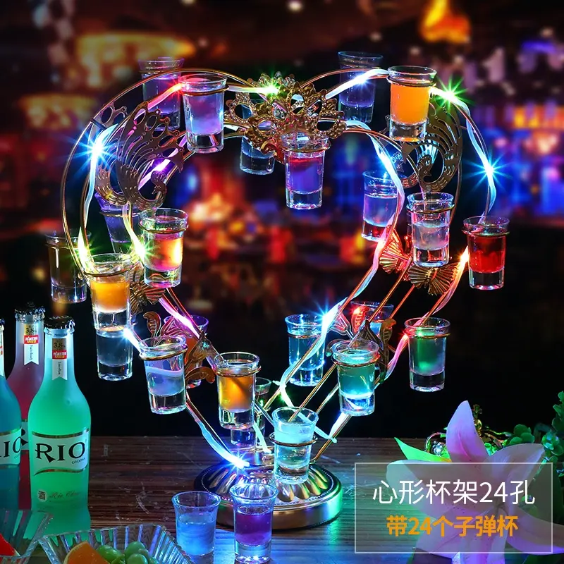 कॉकटेल ग्लास प्रदर्शन स्टैंड के नेतृत्व में रिचार्जेबल शॉट ग्लास ट्रे शैम्पेन शराब रैक धारक बार