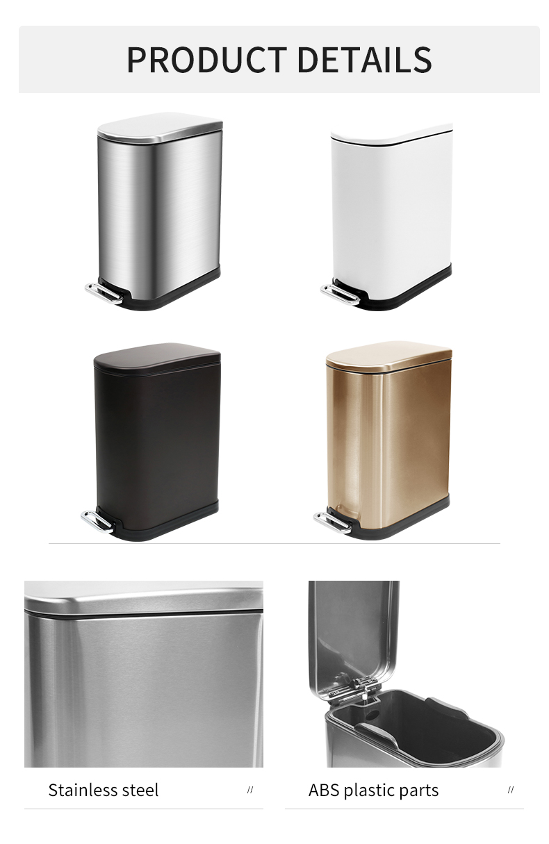 10L Household kitchen Cleaning Tools Accessory Stainless Steel Foot Pedal Trash Can Waste