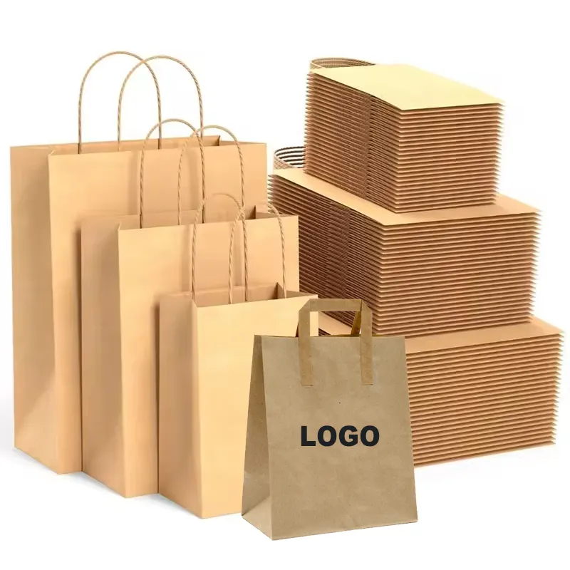 Bolsa de comida para llevar con logotipo personalizado para restaurante bolsas de papel de embalaje para compras artesanales de regalo para café pequeña bolsa de papel Kraft marrón