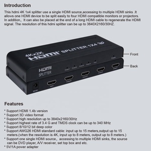 4K 30Hz <strong>HDMI</strong> <strong>Splitter</strong> 1 in 4 Out, OEM 1x4 1 Computer 4 Monitor + Power Adapter 1 in 4 Out <strong>HDMI</strong> <strong>Splitter</strong>