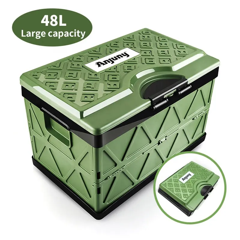 Anjuny Plastic Foldable Auto Organizer 48L Car Organizer Trunk Storage Box
