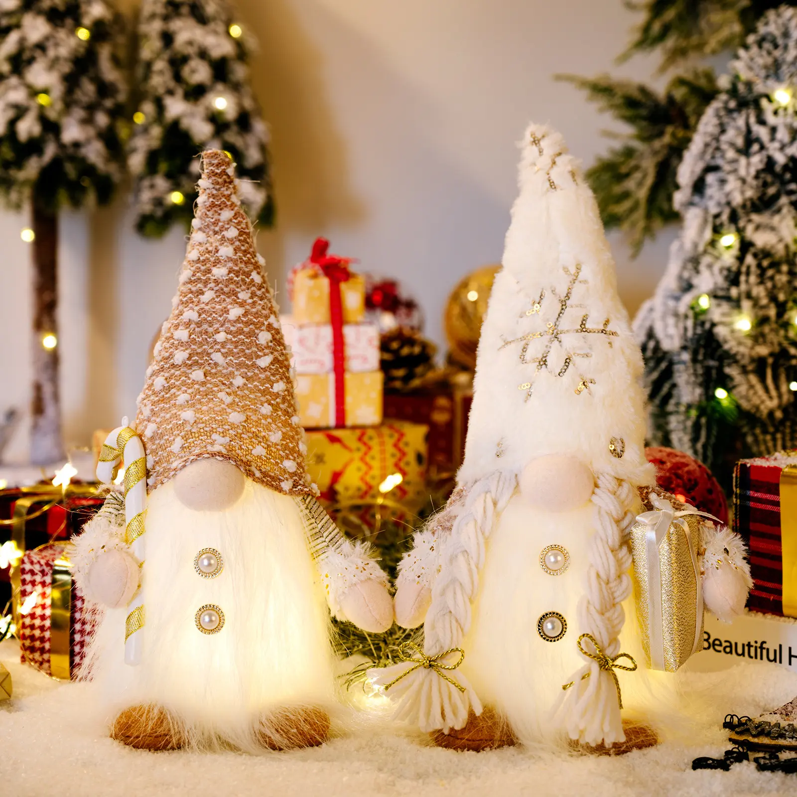 Handmade sang trọng Gnome ELF búp bê Thụy Điển tomte kaki giáng sinh Santa gnomes với ánh sáng cho trang trí máy tính để bàn bên nhà