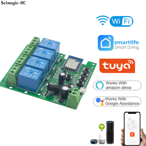 Tuya App <strong>Remote</strong> <strong>Control</strong> Wifi <strong>Wireless</strong> Smart Switch Relay <strong>Module</strong> 4 Channel Wifi Relay Switch RF Receiver 7-32V 12V 24V AC DC DIY