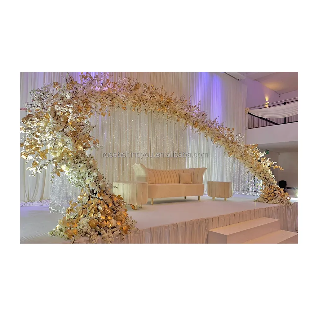 Soporte de fondo de escenario de boda de gran tamaño, arcos de flores doradas de Metal personalizados, decoración de fondo de arco