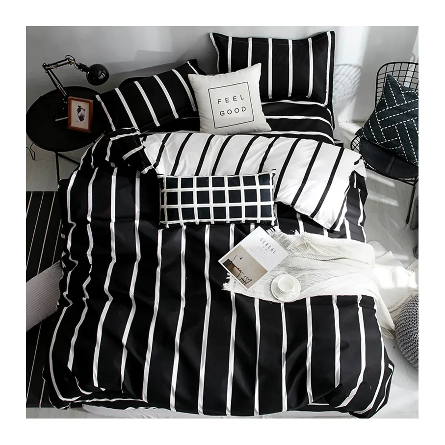 Juego de edredón de cama de tamaño King, juego de ropa de cama con estampado en blanco y negro