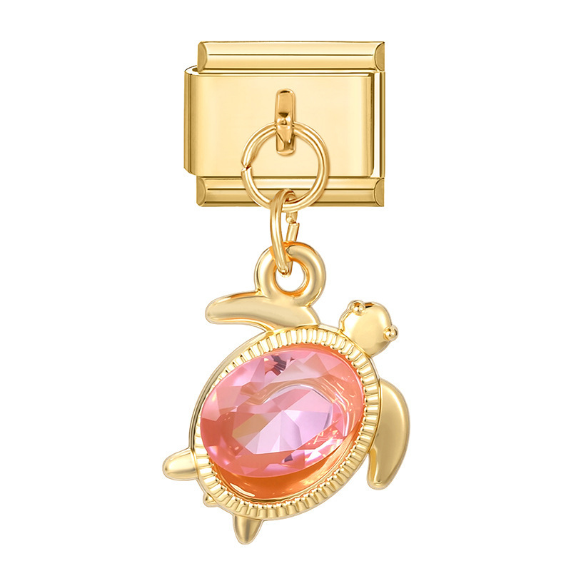 Pendentif base dorée-tortue rose