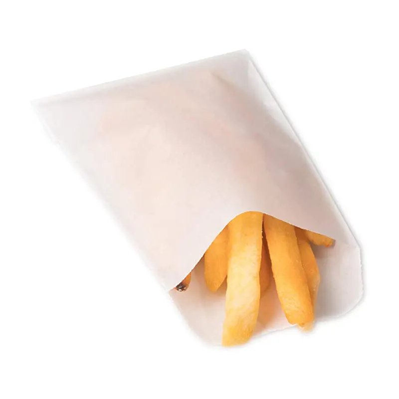 Su ordinazione di formato Grasso Prova Sacchetto di Carta Per Il Pollo Arrosto Biodegradabile Food Grade Bianco Kraft di Carta Patatine Fritte Sacchetto di Imballaggio