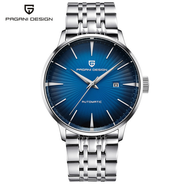 1 silver case blue dial steel strap