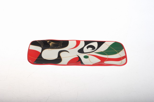 22cm Rectangle Plate with Red Rim & Decal