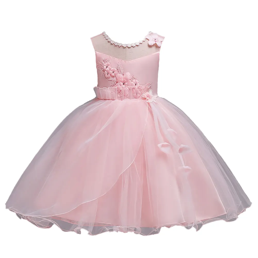 Estilo coreano organza princesa niños niña vestido de noche amarillo flor niña vestido para fiesta bebé niña cumpleaños vestidos para 3Y