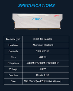 OSCOO DDR5 Ram RGB 5600mhz for Desktop On-Die ECC 16gb 32gb Ram DDR5 5200mhz 6000mhz DDR5 <strong>Memory</strong>