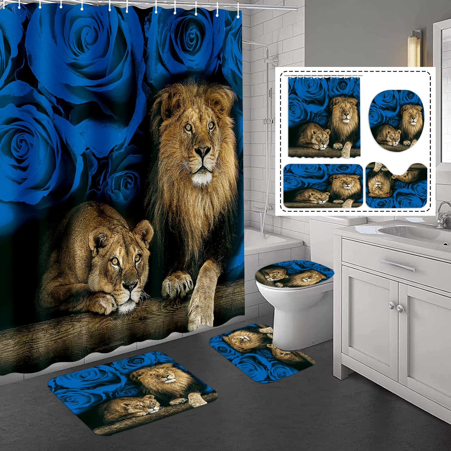Lion (23) Rose bleu royal et lionceau
