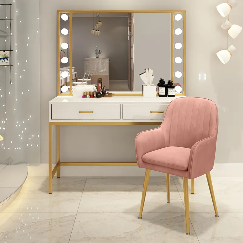 Yatak odası ışık beyaz siyah İsteğe bağlı depolama Dresser mobilya makyaj Modern dahil olmak üzere ayna makyaj seti tuvalet masası Led