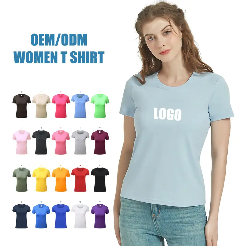 Custom il tuo Logo del marchio nome della società 95% cotone 5% elastan T-Shirt per le donne di qualsiasi dimensione colore donna 2024 magliette grafiche