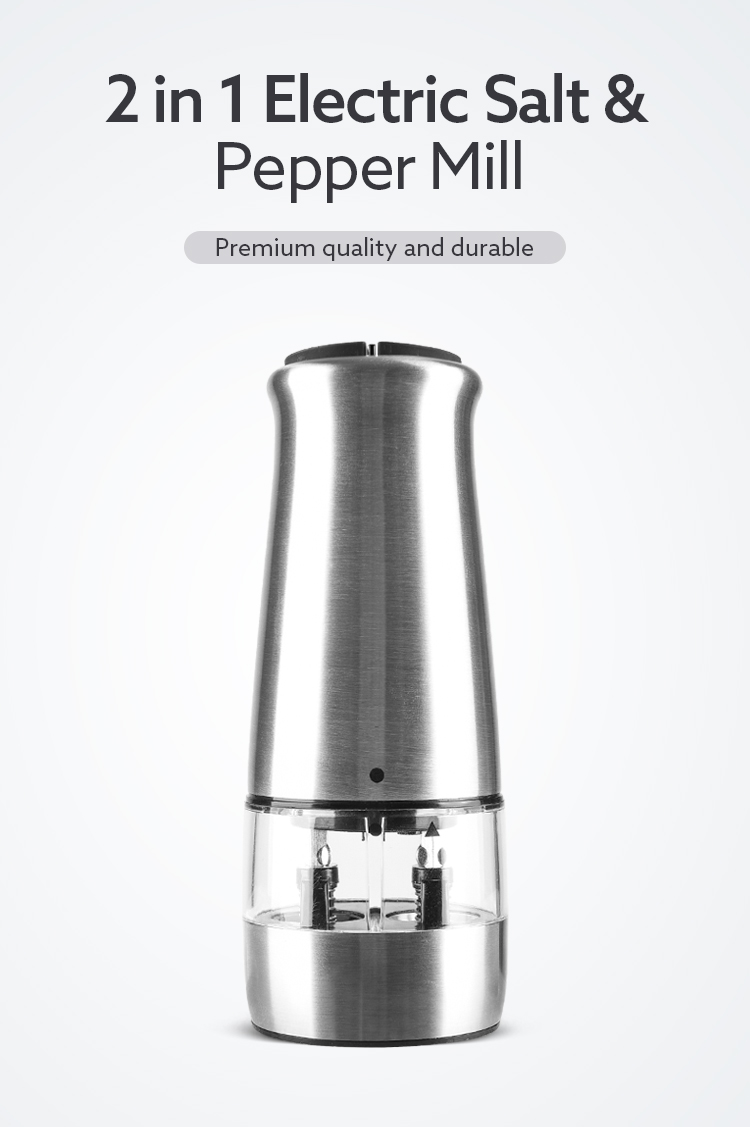 6 AAA batteries operated stainless steel electric pepper grinder salt mill 2 in 1 dual mill