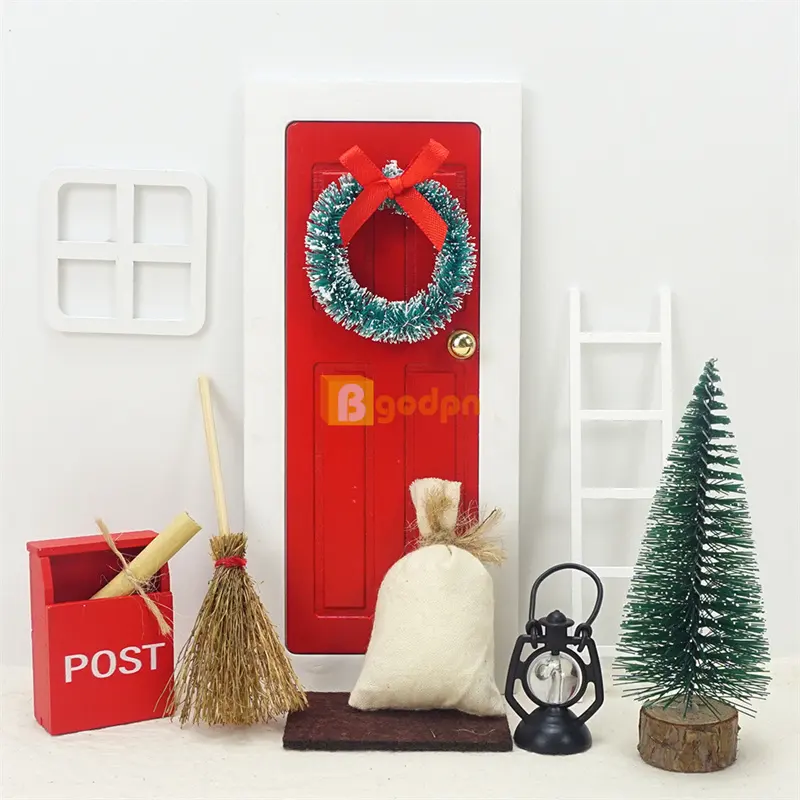 Новинка 2023 г., набор дверей с рождественскими эльфами, аксессуары для дверей гнома, миниатюрный деревянный набор сказочных дверей на Рождество, день рождения, для кукольного домика