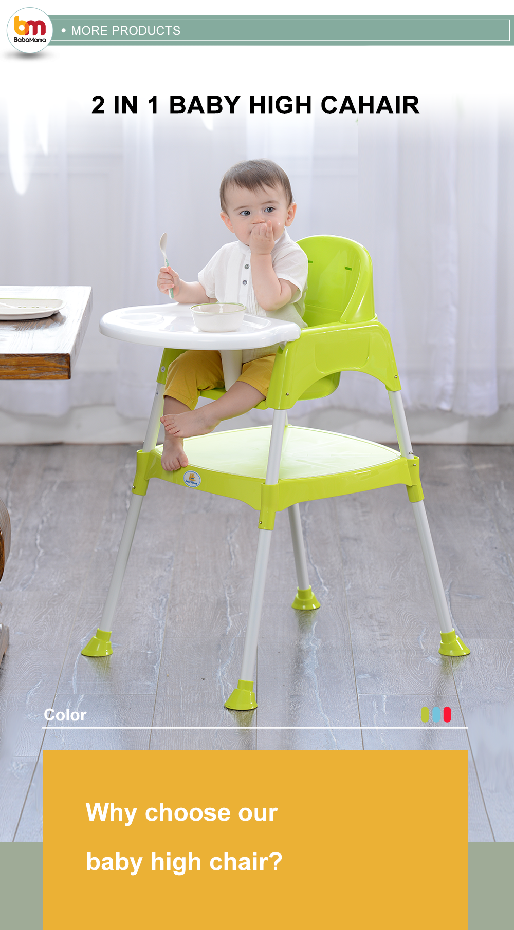 Saftey Plastic Material 2 In 1 Baby High Chair