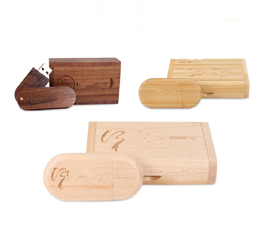 Corporate Giveaway souvenir Gifts Full Capacity Custom Logo With Wooden Box Wood USB Memory Stick USB Flash Drive