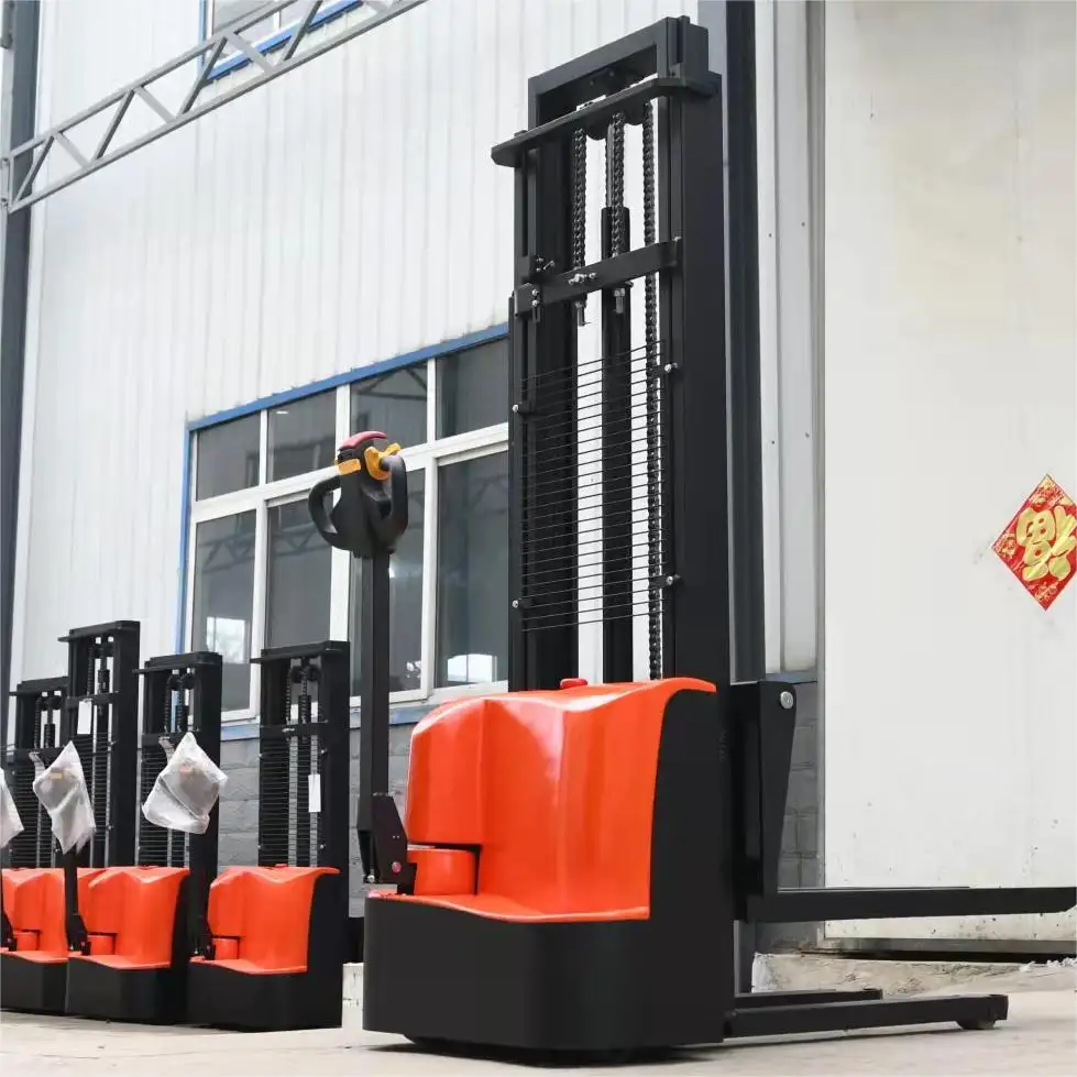 Driving Pallet Stacker System Maintenance Friendly Electric Walkie Stacker Forklift With Large Storage Battery
