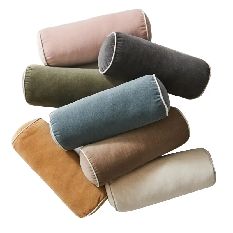Cuscino di sostegno del velluto di cotone classico cilindrico lungo di colore solido dei cuscini del sofà del fornitore della cina