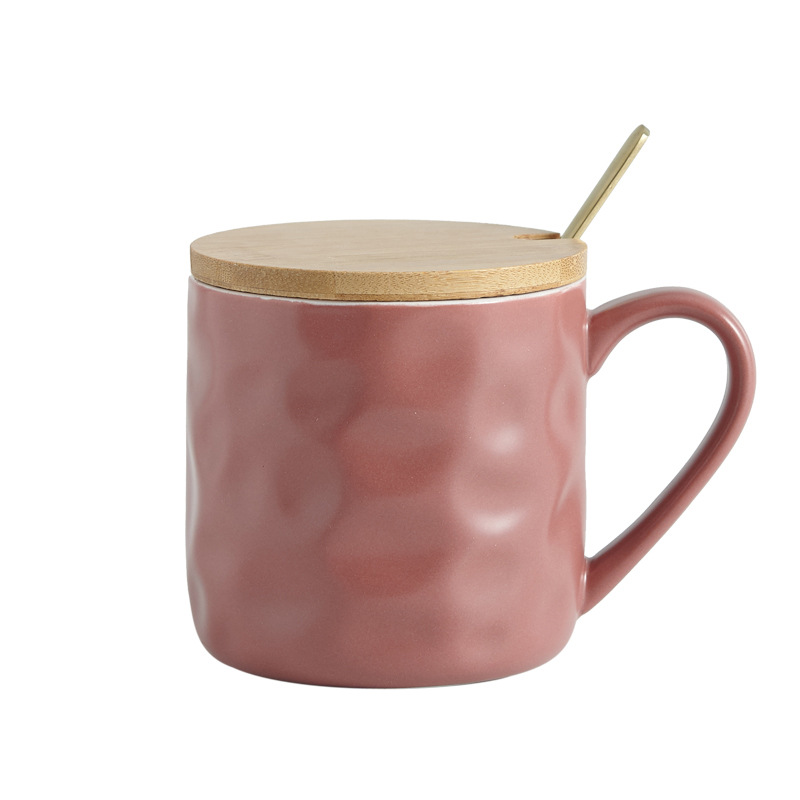Tasse à motif de pierre aux couleurs beige et violet avec couvercle et cuillère