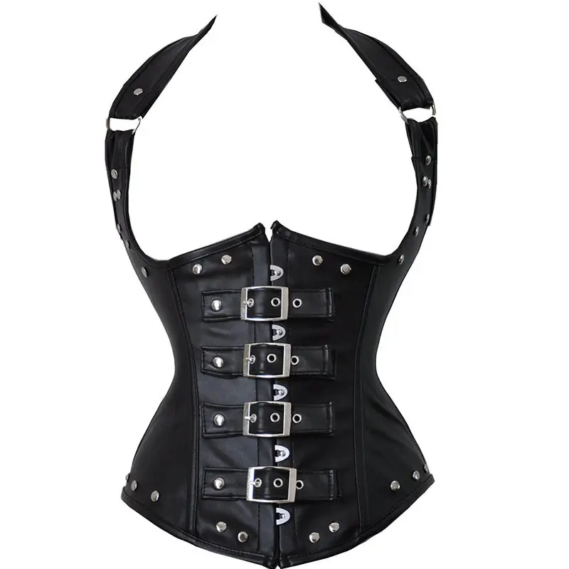 SL360 Preto Vermelho Mulheres Punk cintura trainer Cincher modelador de couro espartilho Underbust festa halter Bustier Top espartilho Top