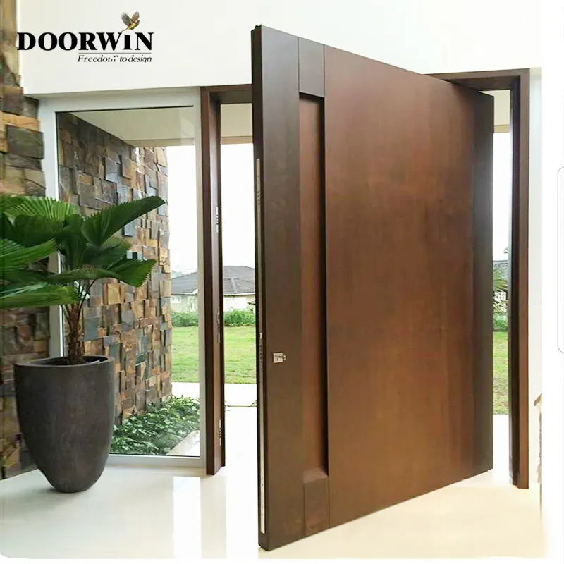 Doorwin Aluminium Frame Glas Swing Deur Washington Platte Buitendeur Voor Huis Geluiddichte Houten Toegangsdeur