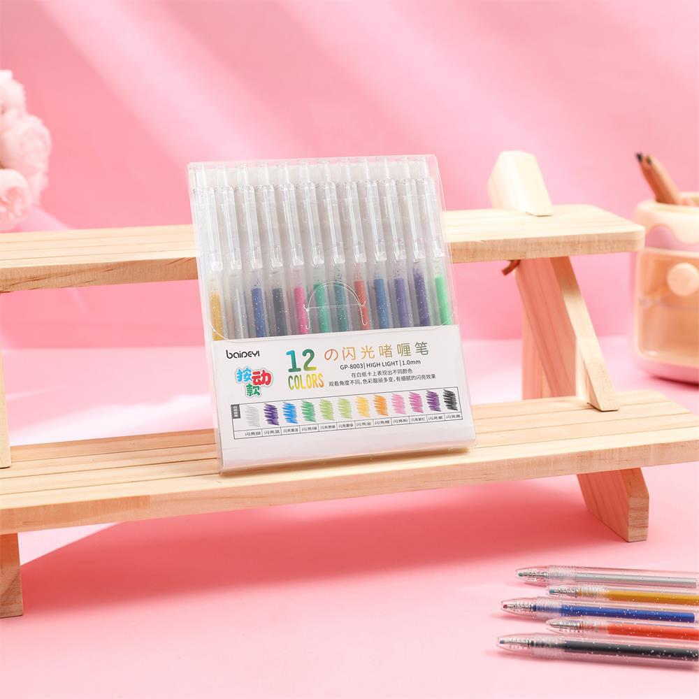 Stylo gel 12 couleurs - Papier blanc - Recharge de stylo