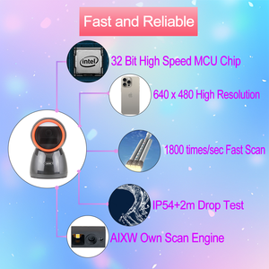 AIXW-Escáner de código de barras de escritorio 2D omnidireccional, lector de código QR 1D 2D con cable USB, conexión a ordenador y teléfono, lector de matriz de datos - Product Image 3