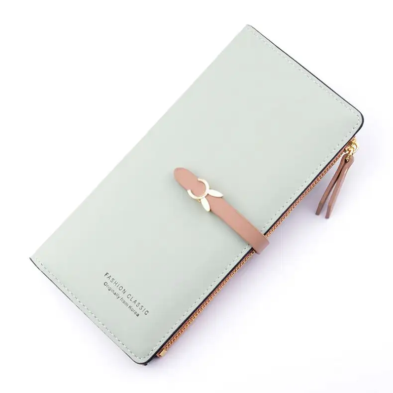 1 New women's wallet long Korean style student fashion zipper buckle thin wallet multi-card soft wallet
