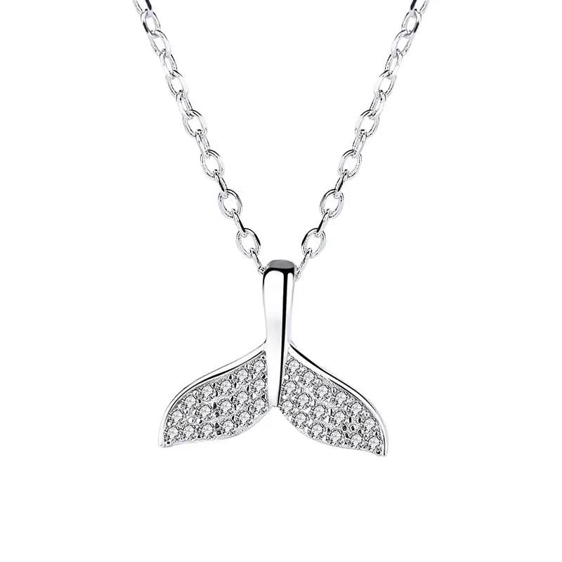 New Summer Dainty Ocean Beach Bijoux Bling 925 Sterling Argent Diamant Incrusté Sirène Queue de Poisson Pendentif Collier