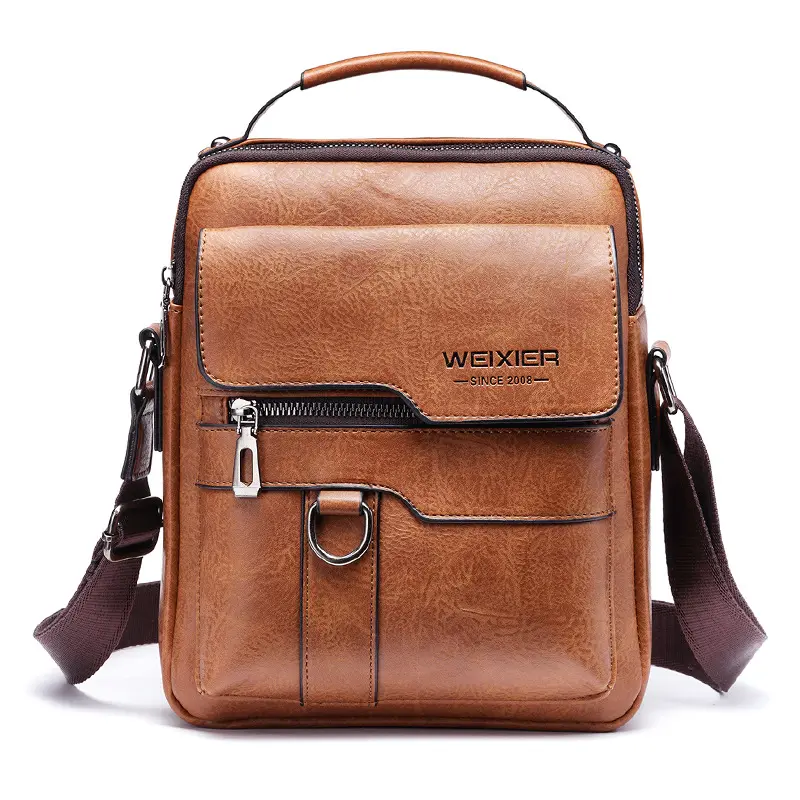 WEIXIER-Bolso de hombro Vintage para hombre, bandolera informal de cuero de gran capacidad, a la moda, 8642