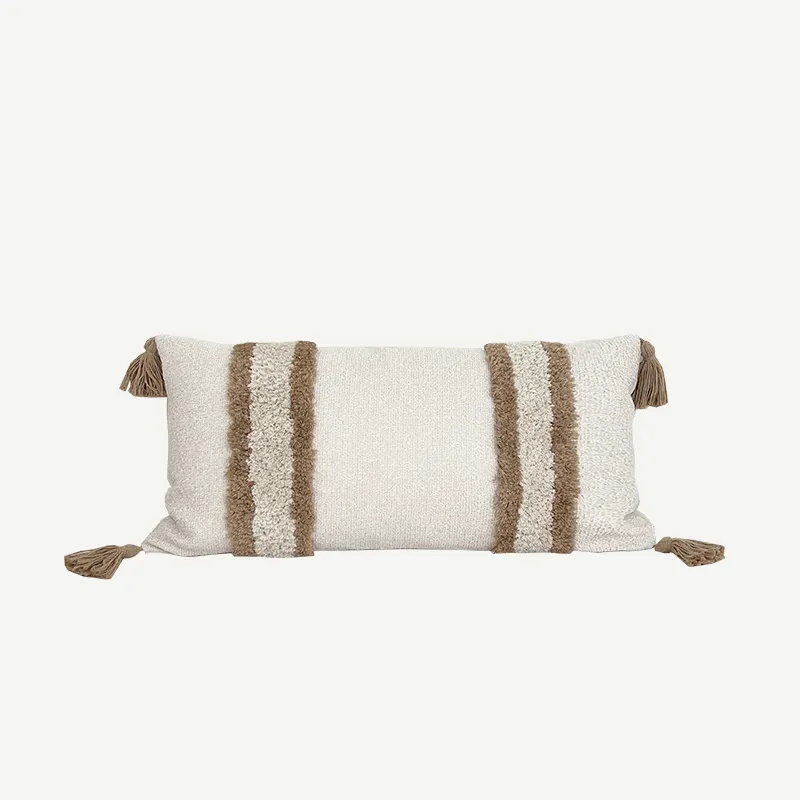 Federe lombare di lusso con nappa moderna federa beige bianco con frangia Boho copricuscino ricamato per soggiorno