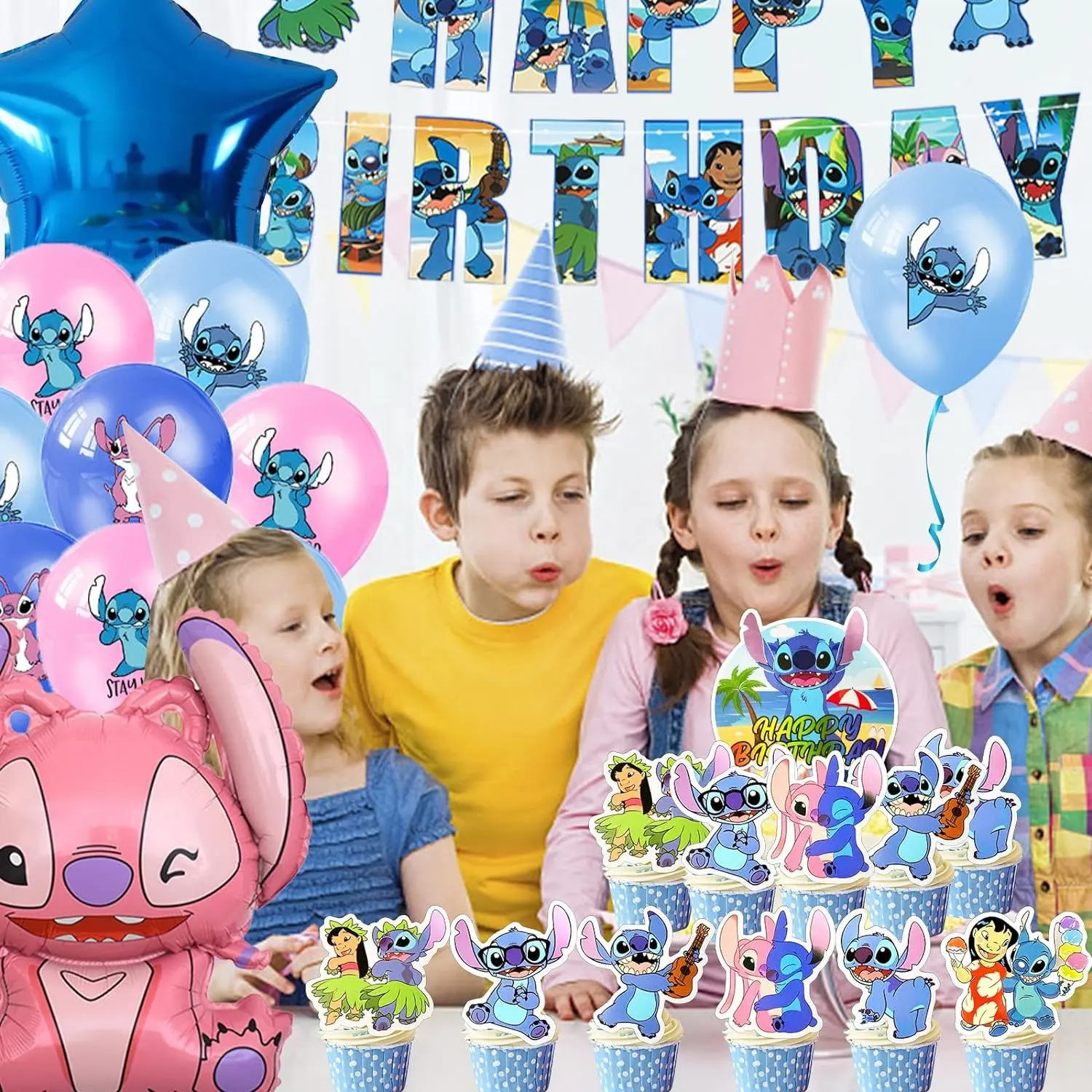 Wholesale Star Baby Stitch Lilo Cartoon Anime Character Aluminum Foil Balloon Set Birthday Party Decoration Children's Toys