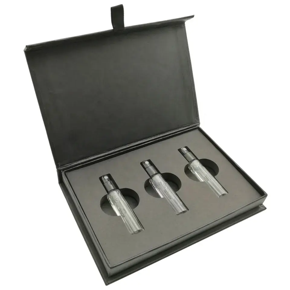 Individuelle schwarze Papierboxen leerer Parfüm-Tester Mini-Muster Geschenkbox Öl Parfüm magnetische Verpackung Parfüm-Testerflasche mit Schachtel