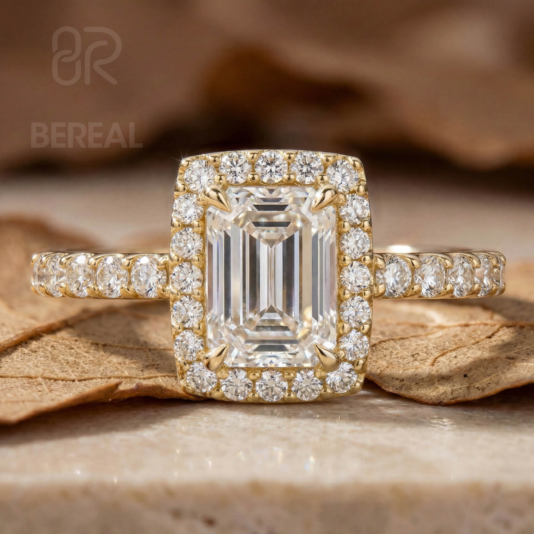 Bague Halo Émeraude