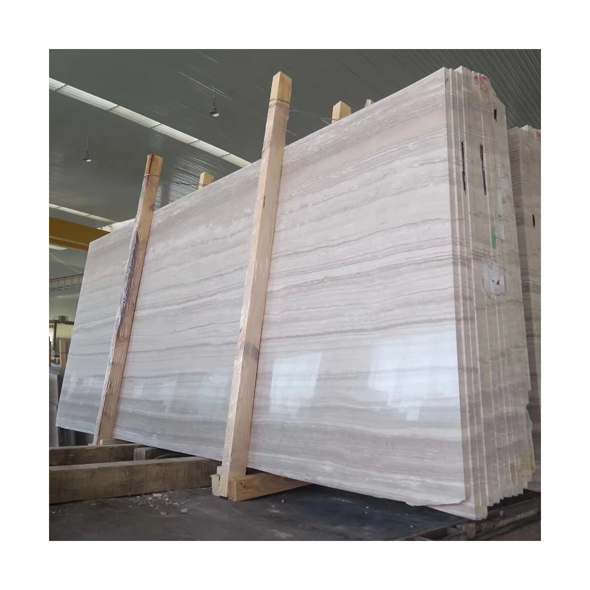 Natural Italian White Wood Vein Color Light Brown Marble Stone Slab