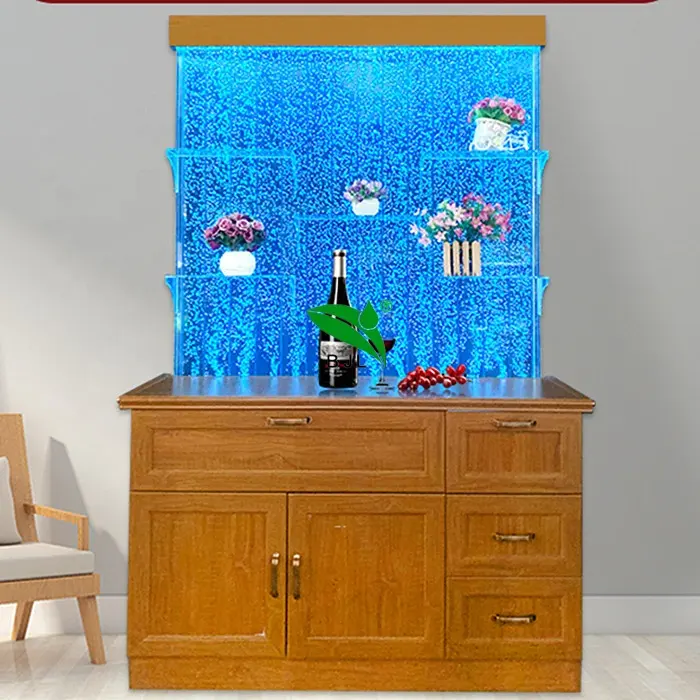 modern home living room furniture house corner LED color changing bar cabinets with water bubble wall