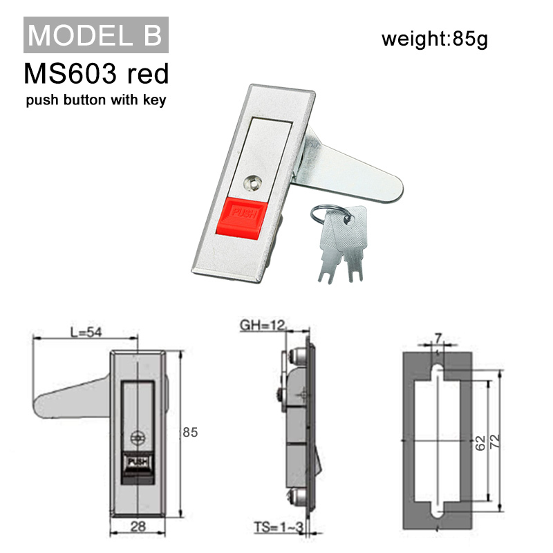 MS603 red push button with key Model B: 85g