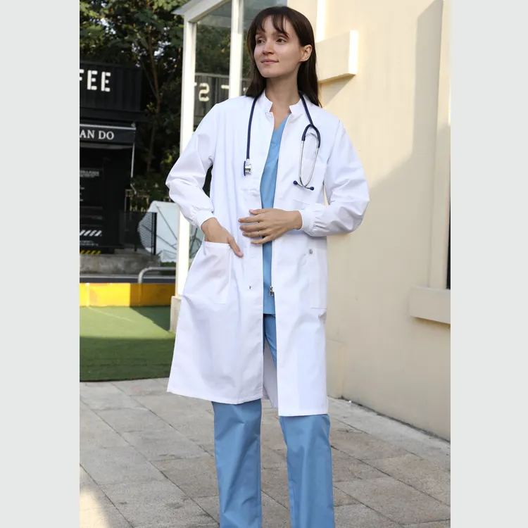 Uniforme de médico blanco, 100% algodón, bata de laboratorio, uniforme de hospital