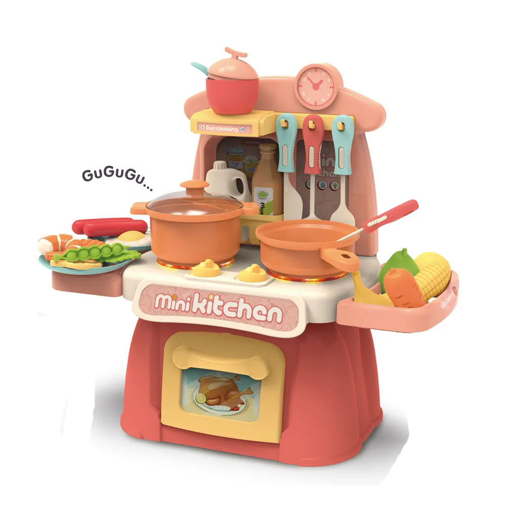 Juego de cocina de plástico con sonido de música para niños, mini juego de cocina de plástico a precio barato