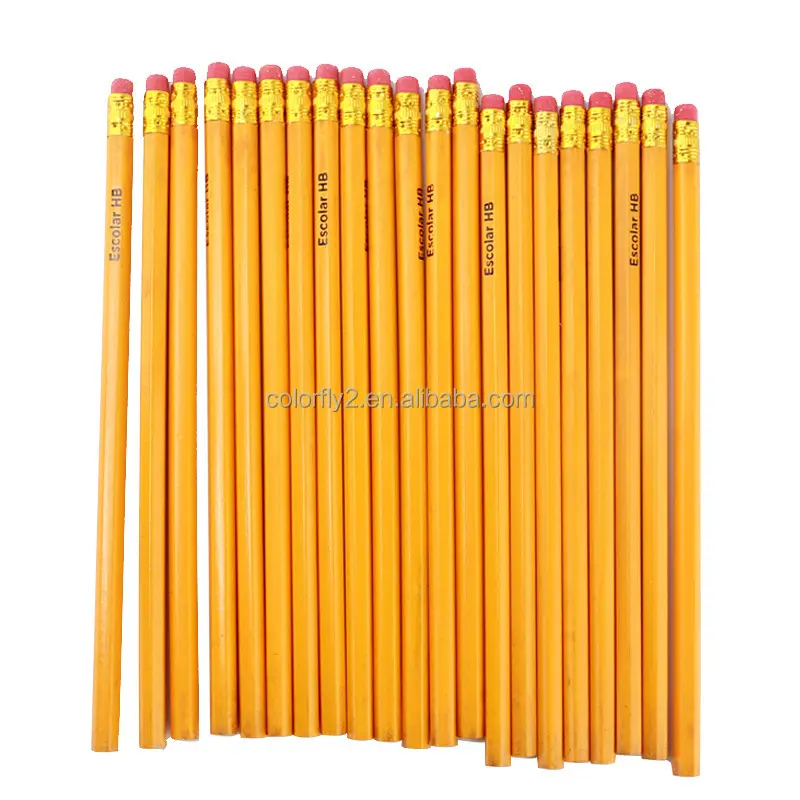 Lápiz HB con mango de madera amarillo, lápiz ordinario para estudiantes, lápiz de dibujo con borrador, material escolar y de oficina