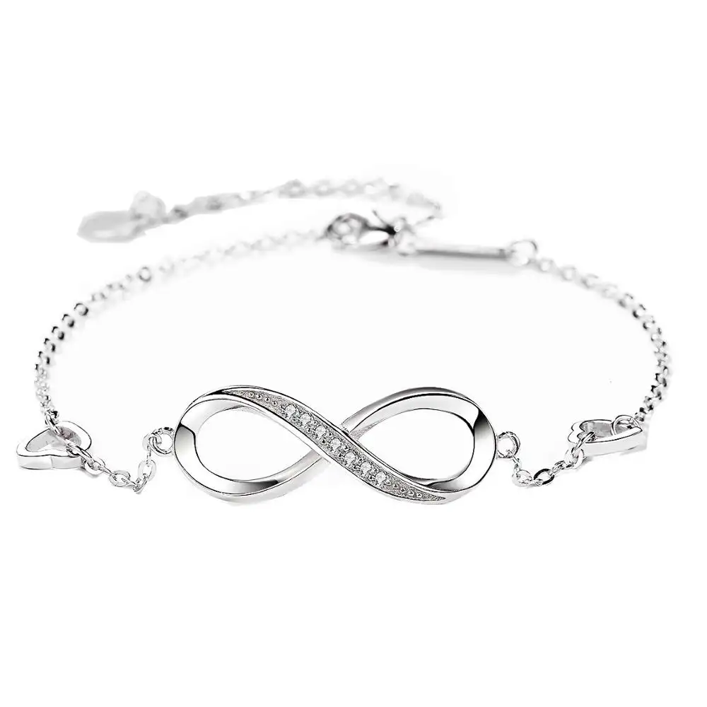 GT07 Regalo Di Natale 8 Disegno Infinito Endless Love Symbol 925 Sterling Silver Charm Regolabile Infinity Braccialetto