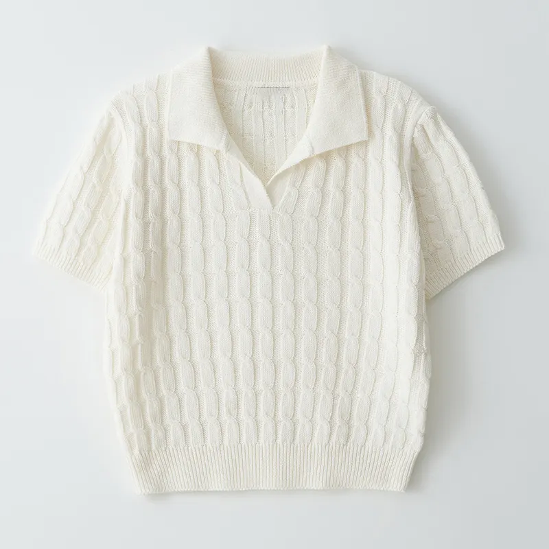 Custom Korean Fashion Designer Brand Women'S Shirts High Quality 100% Wool Knit Polo Women Summer White Jumper Sweater
