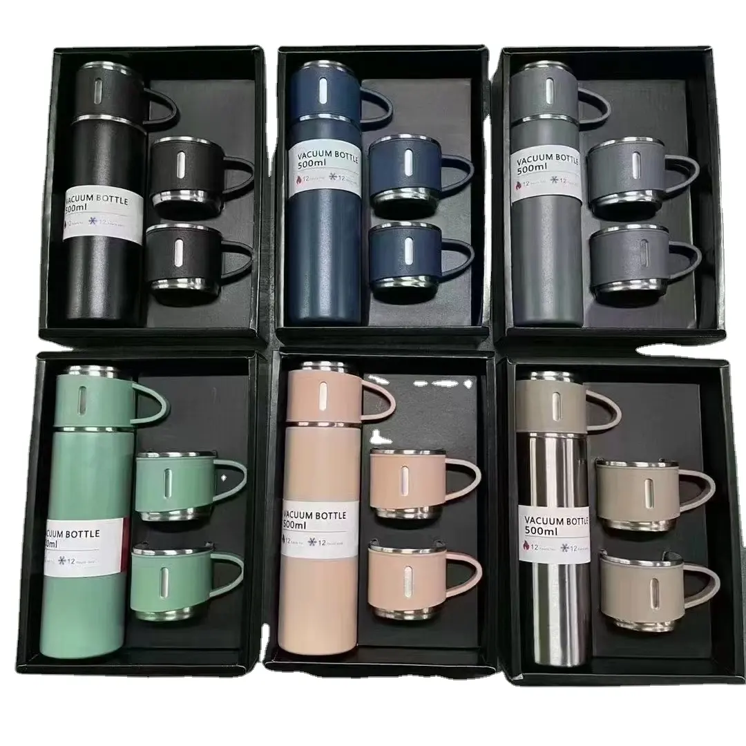 Business 500ml Gift Box Set Portable Business Cup Stainless Steel Thermos Cup One Cup Flasks Water Bottle With 3 Lids