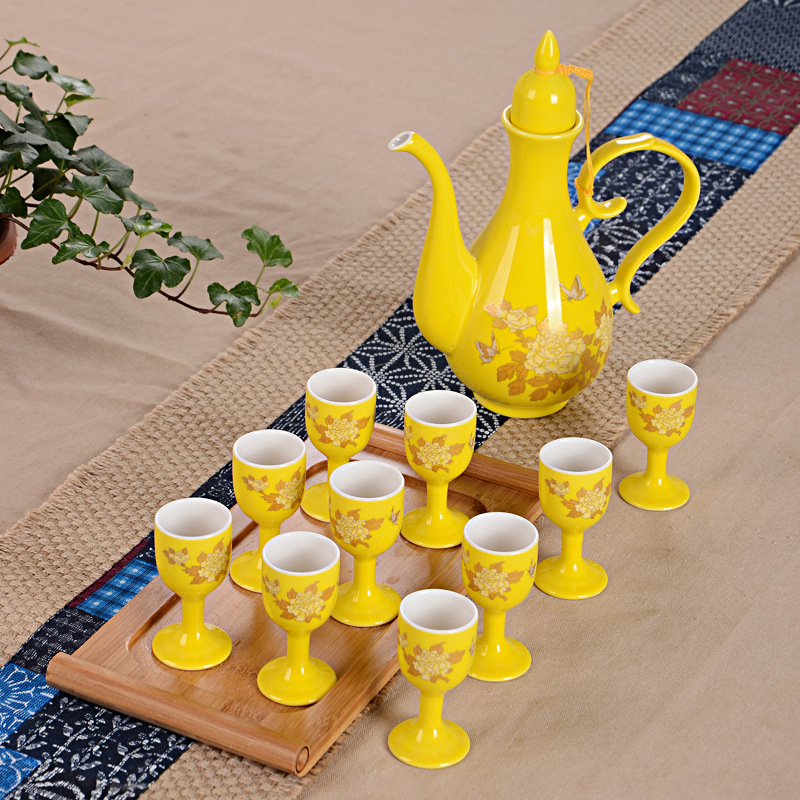 Ensemble à vin Paon Jaune, Ensemble à mousse Pivoine Dorée