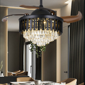 现代豪华发光二极管水晶吊扇灯带遥控家庭餐厅装饰吊灯 - Product Image 2