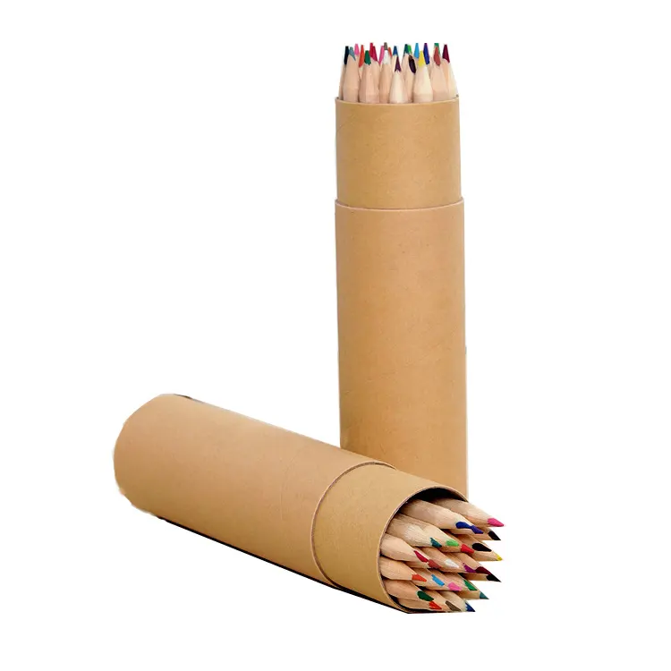 Kağıt tüp ambalaj 24-renkli kurşun kalem yuvarlak çubuk Graffiti kalem 7 inç Log renk renkli kalem