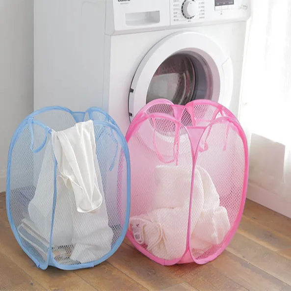 Justop Vouwen Fijn Gaas Roze En Blauw Mesh Wasmand Opvouwbaar Opknoping Wasmand