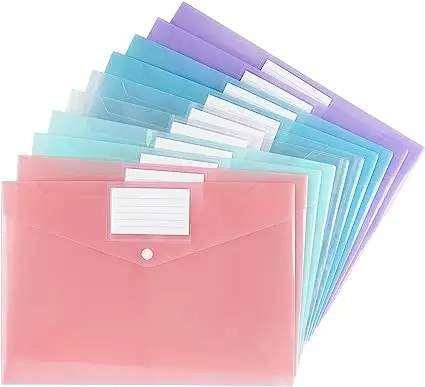 Clear Document Folders Plastic Envelopes Assorted Color Poly Envelopes File Folders for Work Office Organization